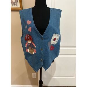 Kevin G blue denim vest with embroidered details